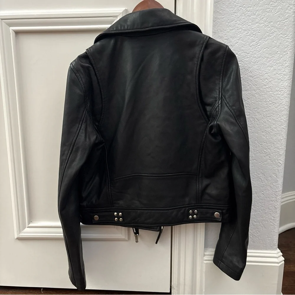Maje Bostep Blouson Moto Lambskin Leather Jacket FR 40 or US 8 Black Biker - Picture 8 of 14